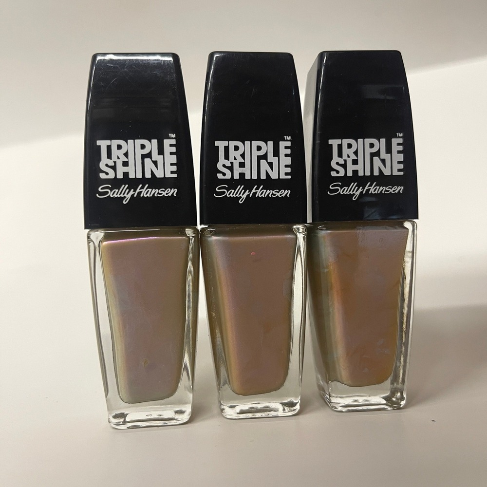 Lot of 3 Sally Hansen Triple Shine Nail Color 140 Drama Sheen Iridescent Taupe